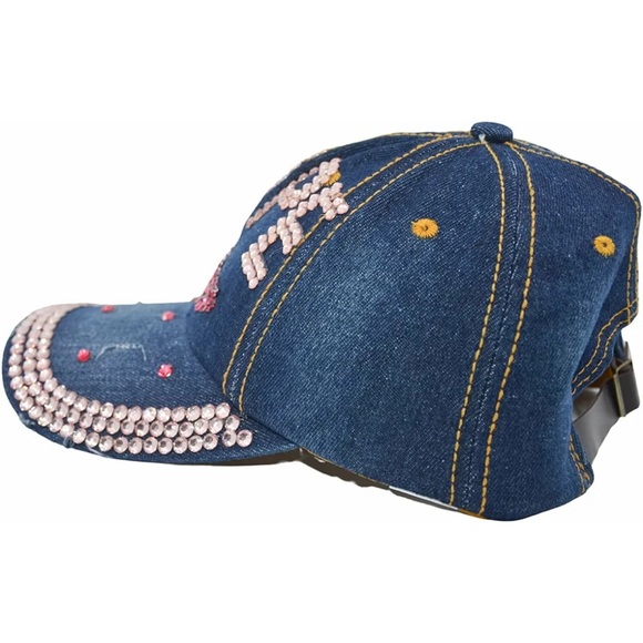 NWT Distressed Denim w/Pink Bling HOPE Breast Cancer Awareness Ribbon Cap Hat - Picture 4 of 6